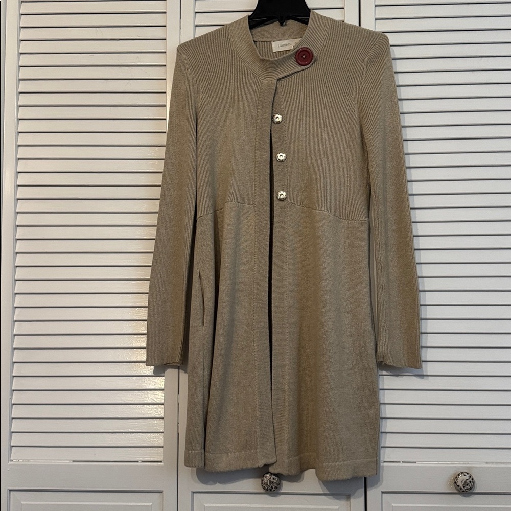 Beige Long Cardigan with Button Detail